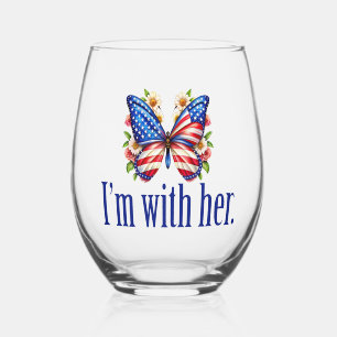 I'm With Her Kamala Harris for President Butterfly Stemless Wine Glass