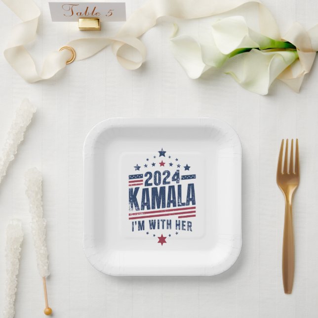 I'm With Her Kamala Vote For 2024 Kamala-Harris Paper Plate (Wedding)