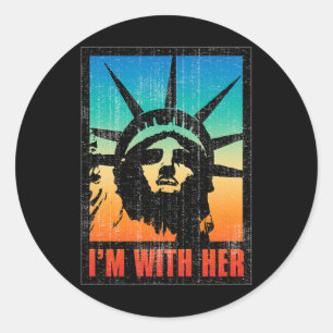 I'm With Her Statue Of Liberty Vintage Poster  Classic Round Sticker