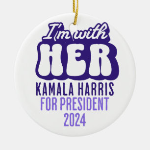 I'm with her text Kamala Harris for President 2024 Ceramic Tree Decoration