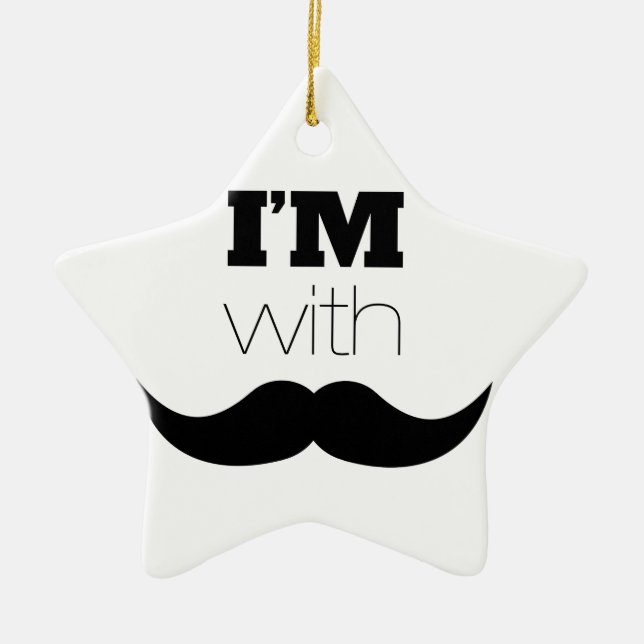 I'm With Moustache Ceramic Tree Decoration (Front)