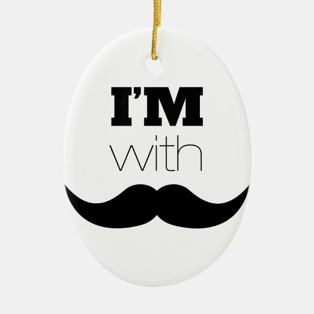 I'm With Moustache Ceramic Tree Decoration (Front)