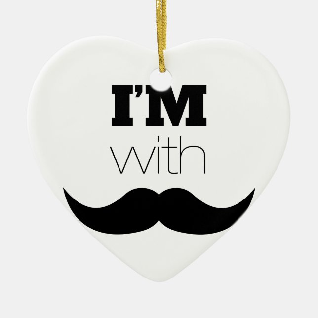 I'm With Moustache Ceramic Tree Decoration (Front)