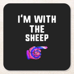 Im With Sheep Tie Dye Halloween Dog Present Square Paper Coaster