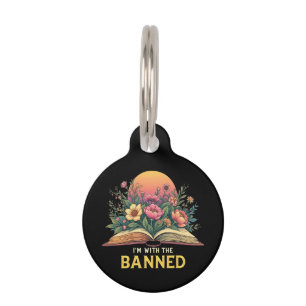 I'm With The Banned Bookworm Funny Book Lover Gift Pet Tag