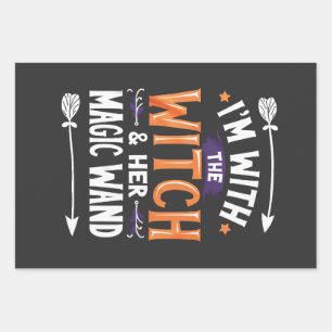 I'm with the Witch and Her Magic Wind Halloween Wrapping Paper Sheet