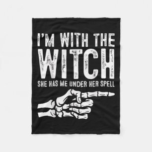 I'm With The Witch Funny Halloween Couple Costume Fleece Blanket