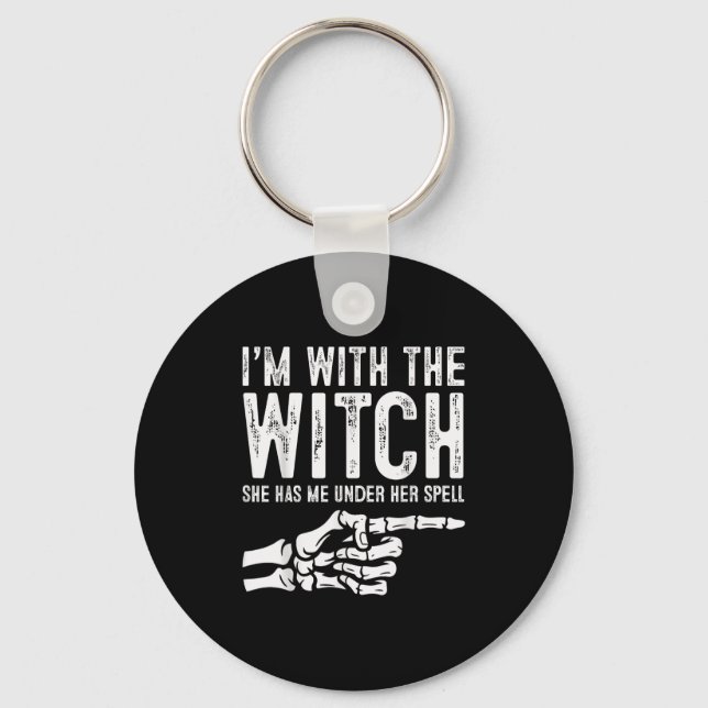 I'm With The Witch Funny Halloween Couple Costume  Key Ring (Front)