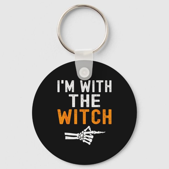 I'm With The Witch Funny Skeleton Halloween Matchi Key Ring (Front)