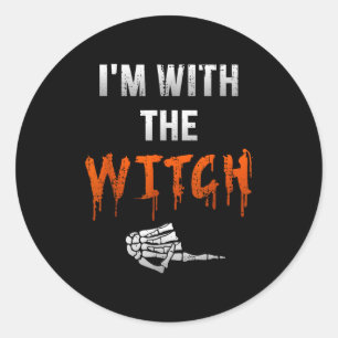 I'm With Witch Skeleton Hand Funny Halloween Husba Classic Round Sticker