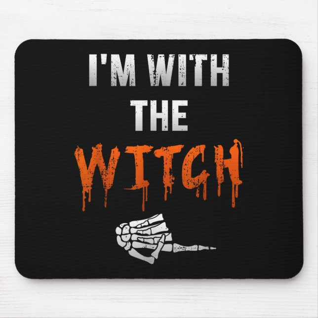 I'm With Witch Skeleton Hand Funny Halloween Husba Mouse Mat (Front)