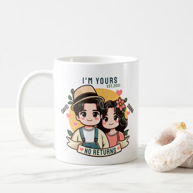 I'm Yours No Refunds Couple Valentine's Day Gift Coffee Mug (With Donut)