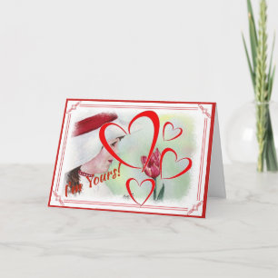 I'M YOURS VALENTINE GIRL WITH TULIP HOLIDAY CARD