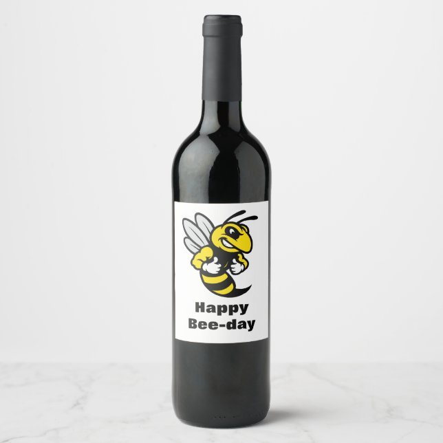 Imabee Reversed Funny Bee Birthday Gift Wine Label (Front)