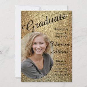 Image Black on Gold Glitter Graduation Party Invitation