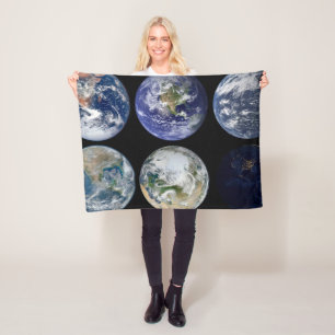 Image Comparison Of Iconic Views Of Planet Earth. Fleece Blanket
