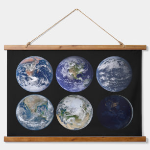 Image Comparison Of Iconic Views Of Planet Earth. Hanging Tapestry