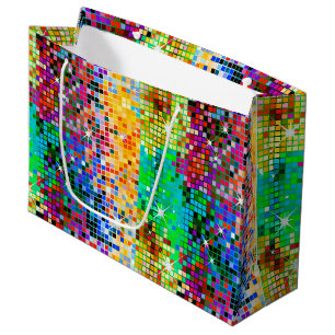 Image of a colourful disco glitter pattern large gift bag