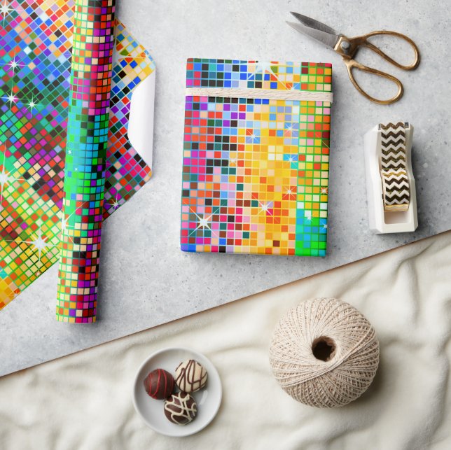 Image of a colourful disco glitter pattern wrapping paper (Crafts)