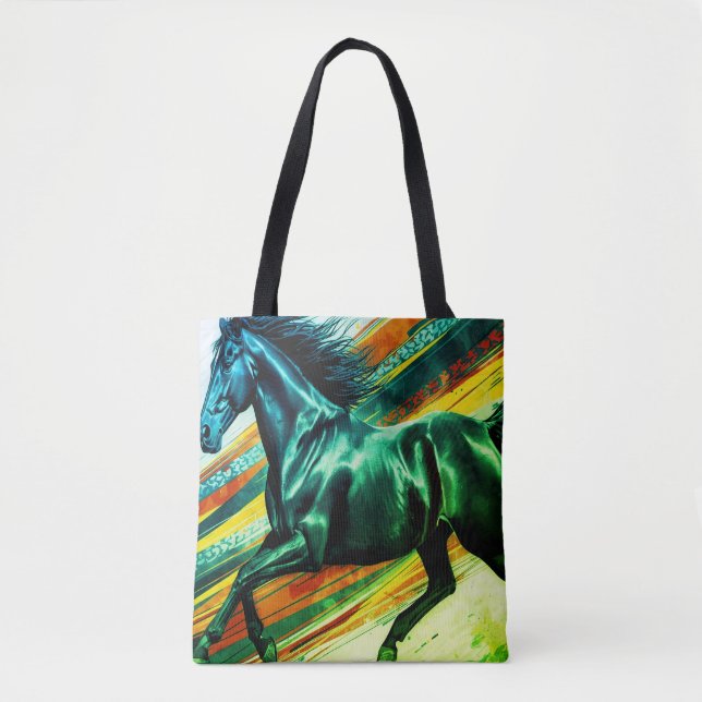 Image of a Galloping Stallion on Reusable Grocery Tote Bag (Front)