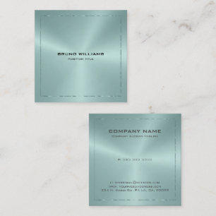 Image of a metallic blue-green shine border square business card