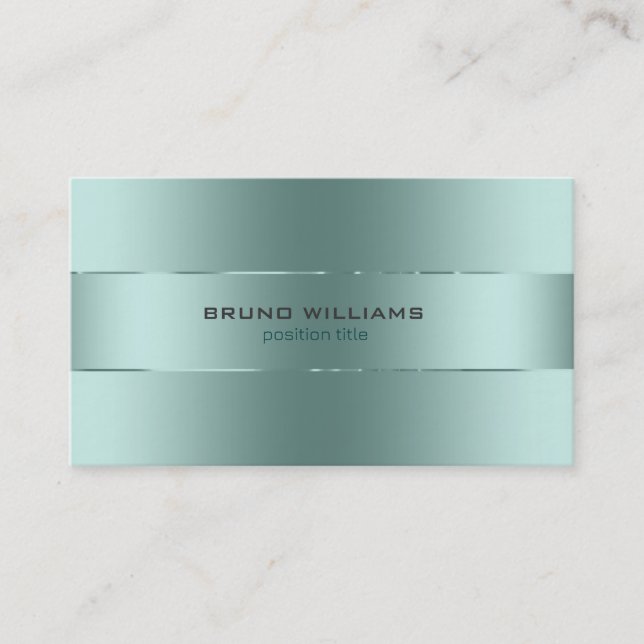Image of a metallic blue-green with shiny stripes business card (Front)