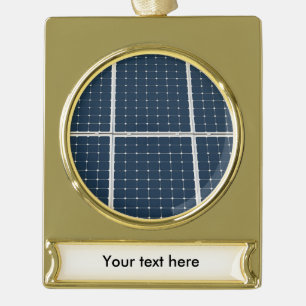 Image of a solar power panel funny gold plated banner ornament