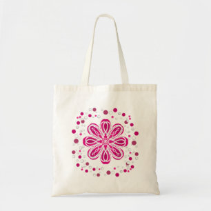 Image of Abstract Red and White Flower with Dots Tote Bag
