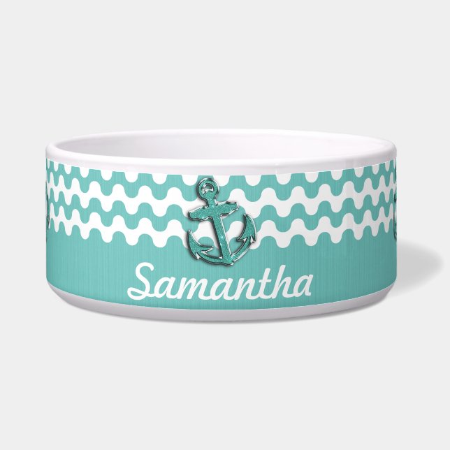 Image of Aqua Green Glitter Anchor on Wavy ZigZag (Front)