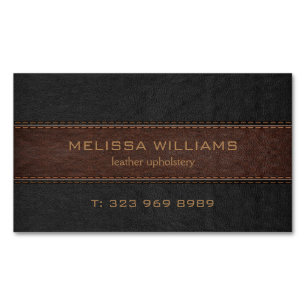 Image of black and brown stitched leather Magnetic business card