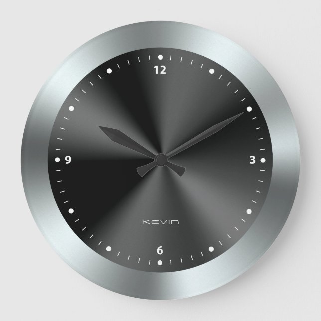 Image of Black & Silver & Metallic Texture Large Clock (Front)