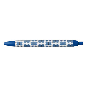 Image of Blue Butterfly Pattern on Black Dots Ink Pen