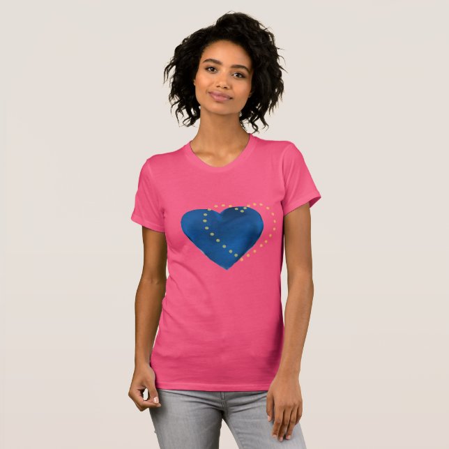 Image of Blue Heart with Dotted Yellow Heart T-Shirt (Front Full)