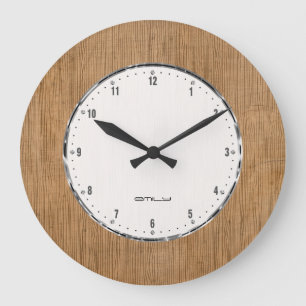 Image of brown wood texture monogrammed large clock