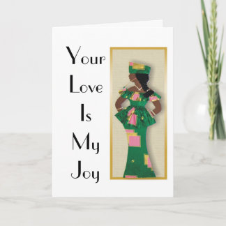 Image of female in green,pink,gold attire on card