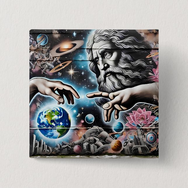  image of god creating the universe 15 cm square badge (Front)