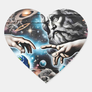 image of god creating the universe heart sticker
