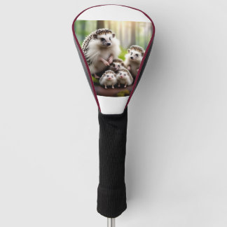 Image of hedgehog family with on Golf head cover