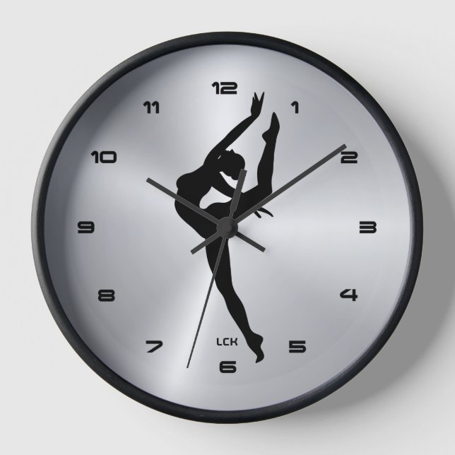Image of metallic silver With Dancer Shilluette  Clock (Front)
