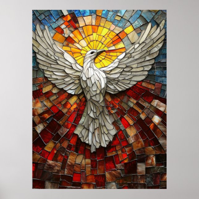 Image of Mosaic leadlight White Dove World Peace Poster (Front)