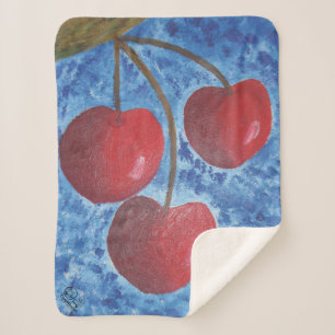 Image of my artwork cherries sherpa blanket