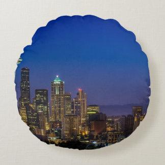 Image of Seattle Skyline in morning hours. Round Cushion