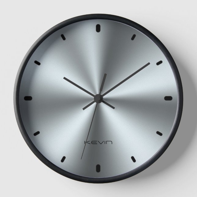 Image of Shiny Silver Metallic Texture Clock (Front)