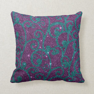Image of swirly purple and turquoise glitter cushion