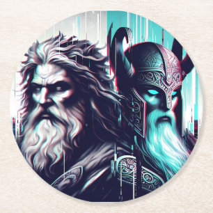 image of the gods zeus and odin together round paper coaster