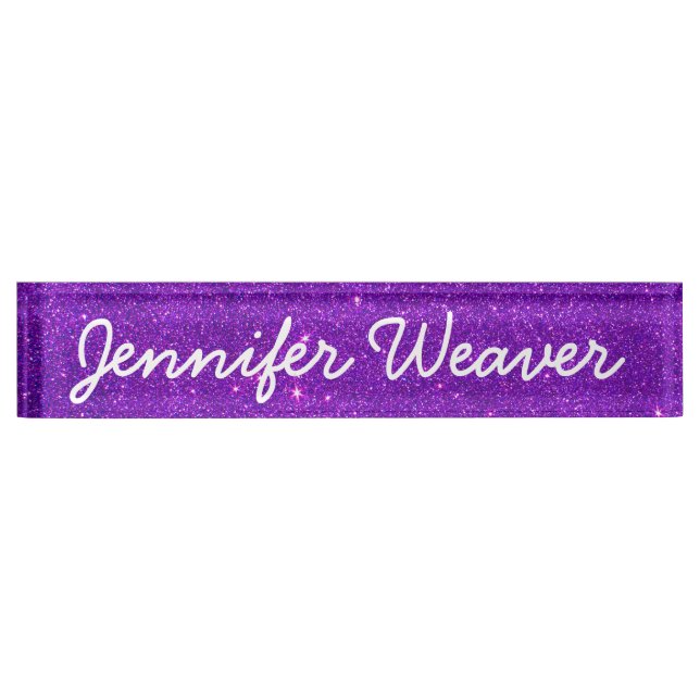 Image of Trendy Deep Purple Glitter Nameplate (Front)
