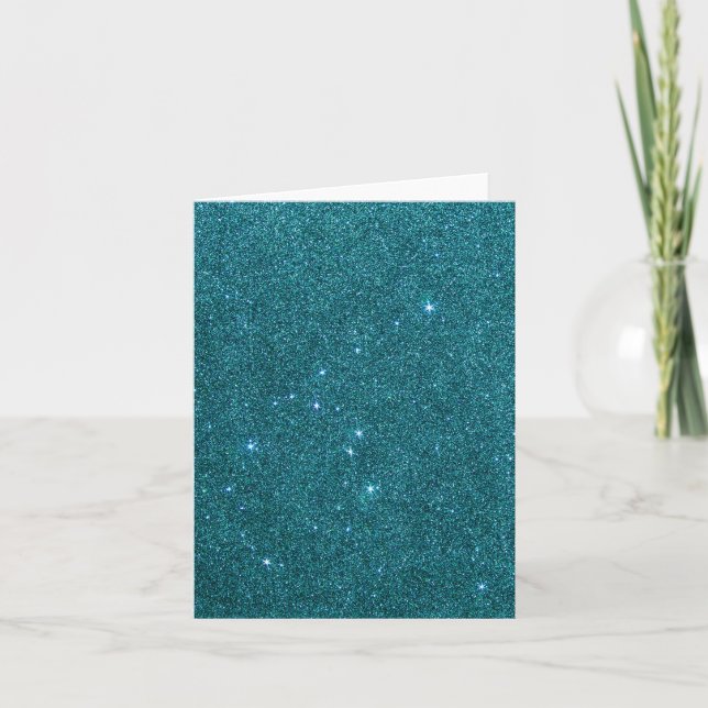 Image of trendy teal glitter card (Front)