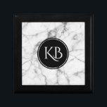 Image Of White & Grey Marble Custom Monogram Gift Box<br><div class="desc">Elegant image of white and grey image of marble texture with black circle and customisable monogram.</div>