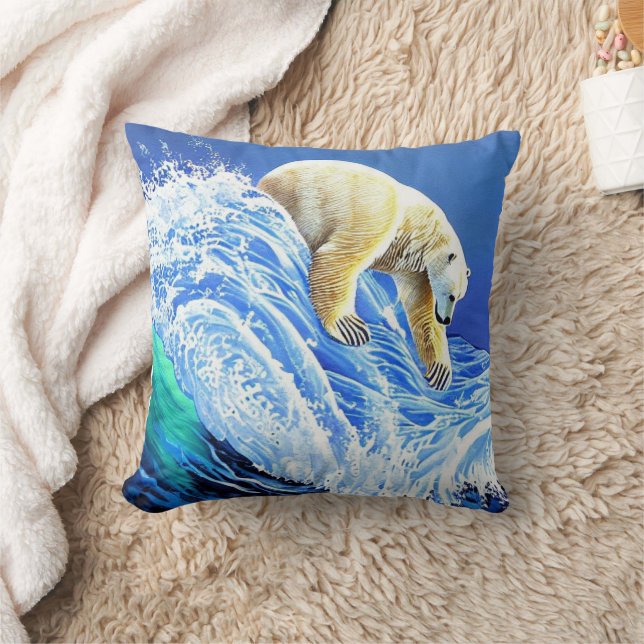 Image: Polar bear in the sea. Cushion (Blanket)