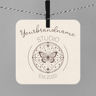 Image Template Rustic Mystical Butterfly Drawing  Square Business Card